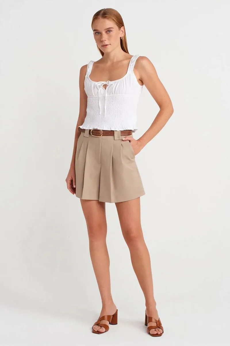 Dilvin White DILVIN Fitted Crop Sleeveless Tie-Front Blouse for Women | Best Price UAE