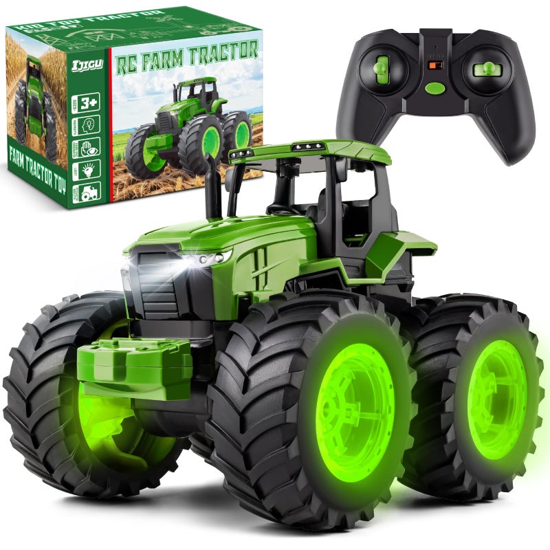 IJIGU Remote Control Tractor Toys Light Up Farm Monster Trucks Toy for Boys 3 4 5 6 7 Year Old 24 Ghz RC Tractor Toys Ideal Christmas Birthday Gifts for Kids - Image 2
