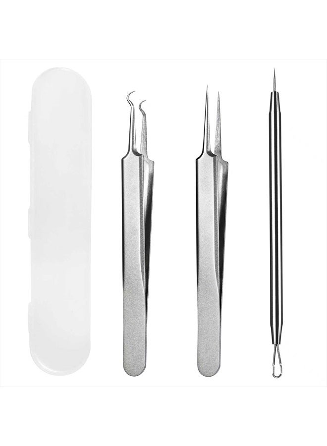 WSYUB Blackhead Tweezers, Pimple Popper Tool Kit, Comedone Extractor, 3 in 1 Professional Stainless Skin Zit Acne Blemish Whitehead Popping Removing Surgical Tools Set, Silver - Image 1