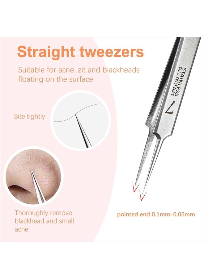 WSYUB Blackhead Tweezers, Pimple Popper Tool Kit, Comedone Extractor, 3 in 1 Professional Stainless Skin Zit Acne Blemish Whitehead Popping Removing Surgical Tools Set, Silver - Image 5