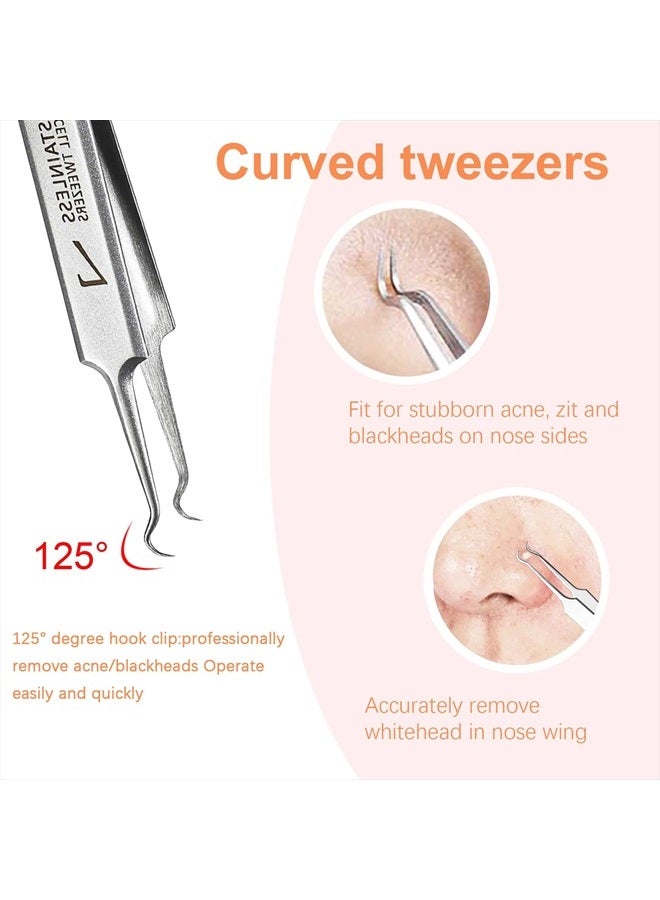 WSYUB Blackhead Tweezers, Pimple Popper Tool Kit, Comedone Extractor, 3 in 1 Professional Stainless Skin Zit Acne Blemish Whitehead Popping Removing Surgical Tools Set, Silver - Image 4