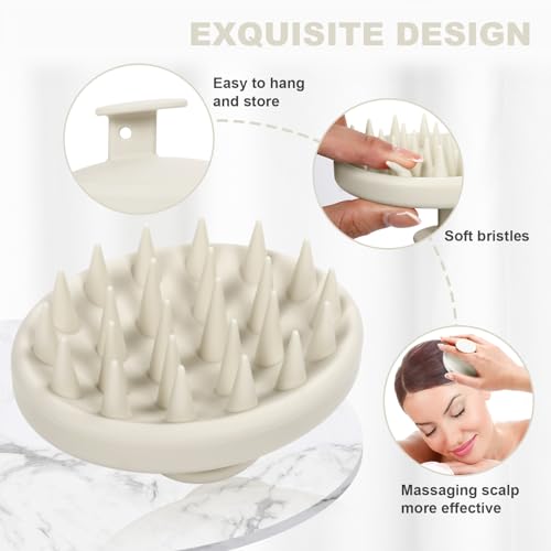 Meartchy Silicone Scalp Massager, Scalp Scrubber for Hair Growth with Soft Bristles, Scalp Exfoliator Brush Dandruff Removal Shampoo Brush for Wet Dry Scalp Care (Warm Grey) - Image 3