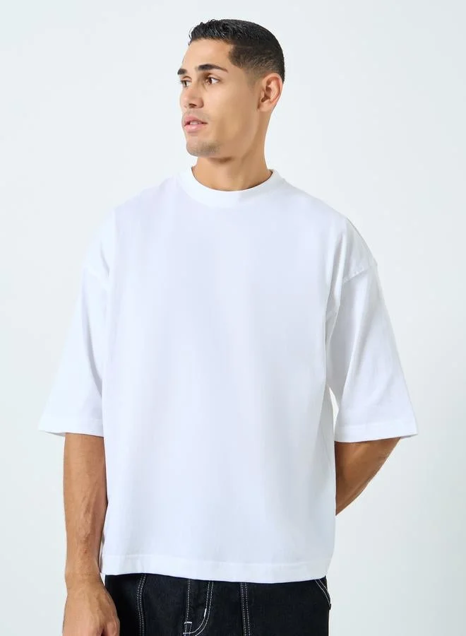 Styli Men White Crop Boxy Fit Jersey T-Shirt