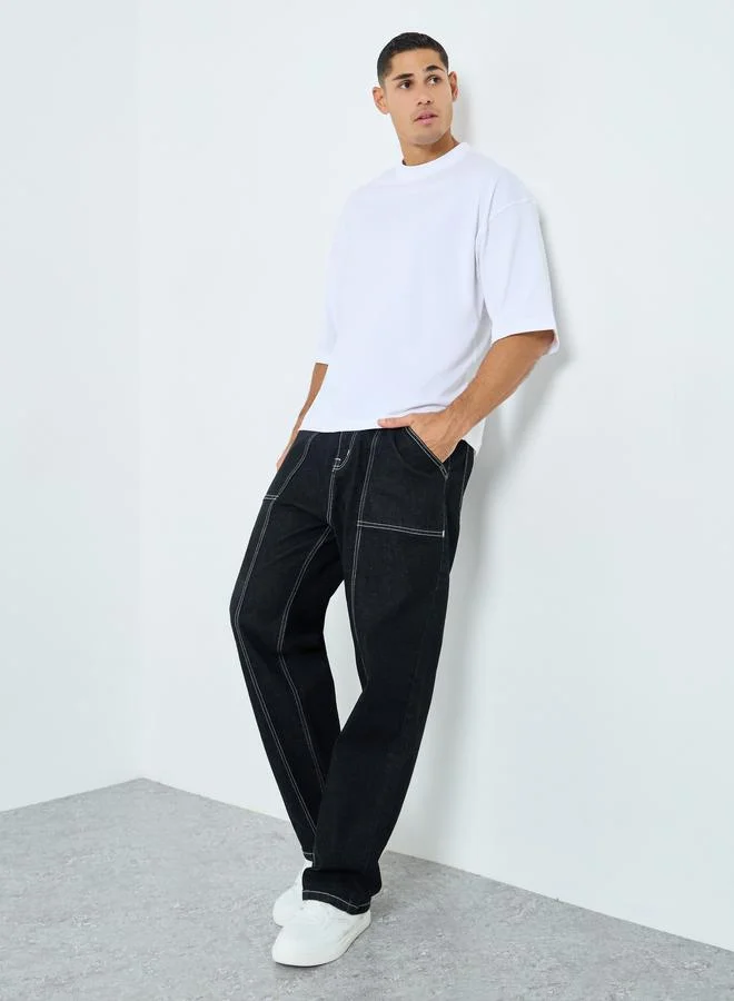 Styli Men White Crop Boxy Fit Jersey T-Shirt