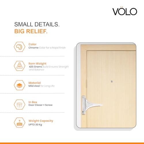 VOLO Spring Based Door Closer – Automatic Self Closing Door Closer for Wood, Aluminium & PVC Doors – 4 Adjustable Speed, Durable All-Metal Construction | (30KG | Helical Spring | Chrome, 1 Piece) - Image 3
