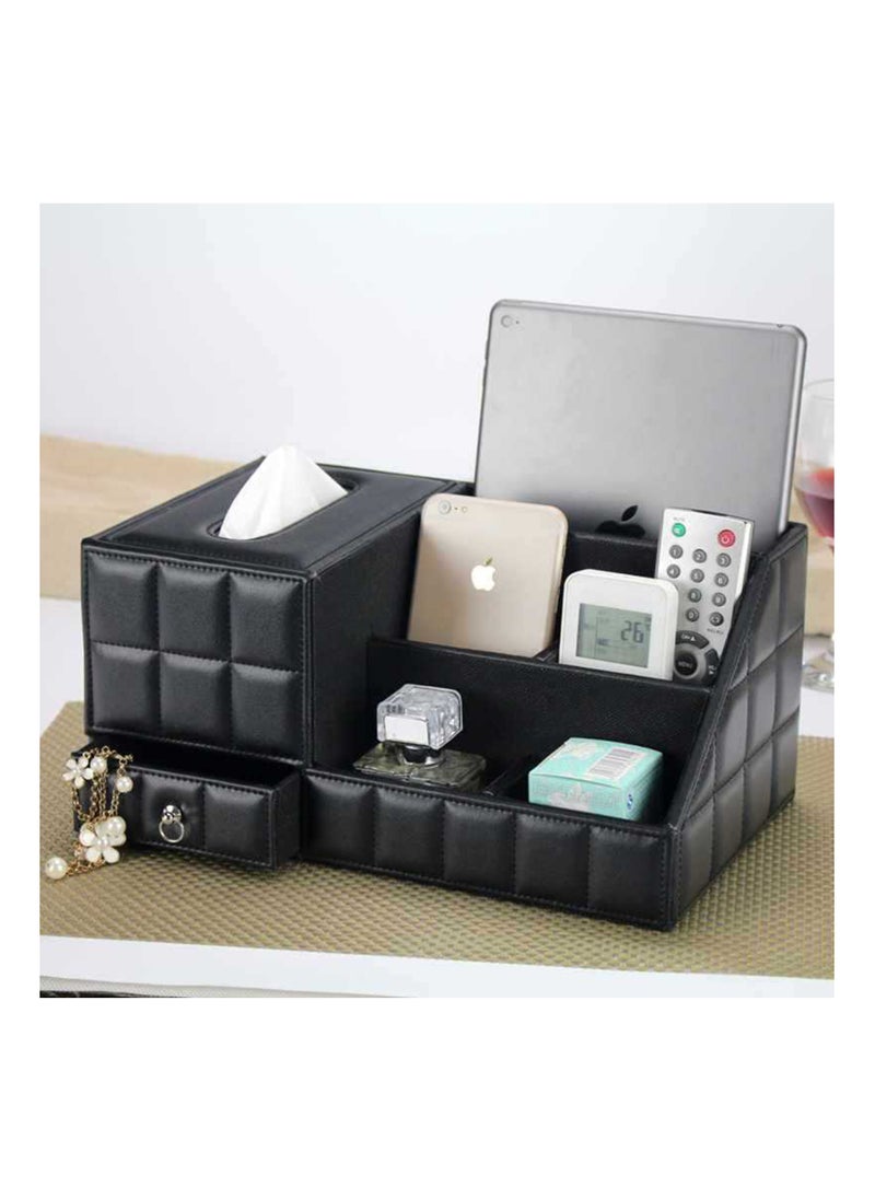 Rightsure - Desk Organiser Set,Multifunctional PU Leather Desktop Pen Holder Storage Box with Drawer and tissue box, 6 Compartments for Office Home - Image 1
