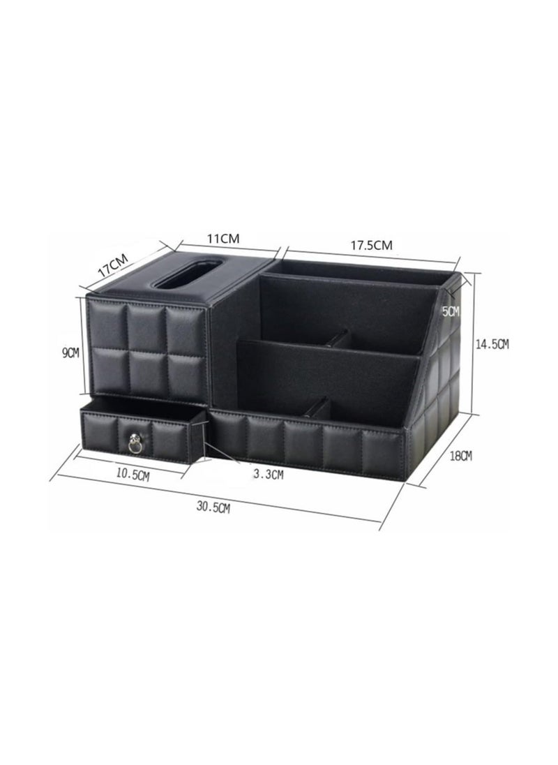 Rightsure - Desk Organiser Set,Multifunctional PU Leather Desktop Pen Holder Storage Box with Drawer and tissue box, 6 Compartments for Office Home - Image 1