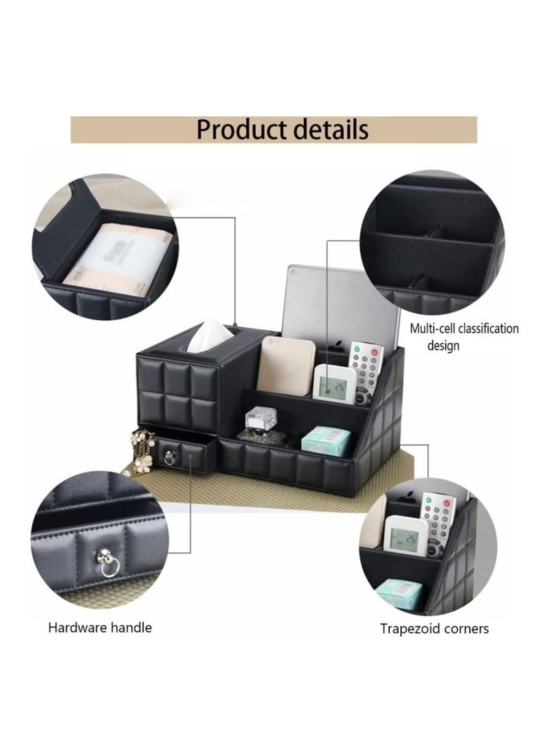 Rightsure - Desk Organiser Set,Multifunctional PU Leather Desktop Pen Holder Storage Box with Drawer and tissue box, 6 Compartments for Office Home - Image 1