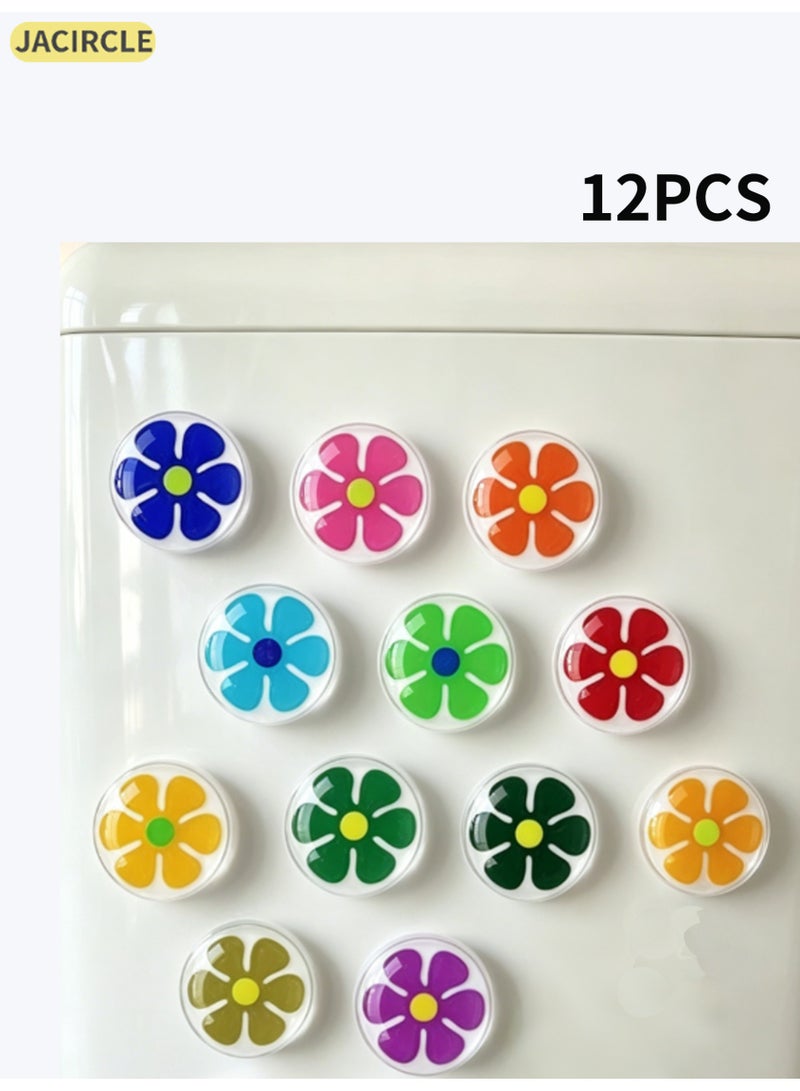 JACIRCLE 12Pcs Glass Fridge Magnets, Cute Flowers Magnet Fridge Sticker, Colorful Flowers Crystal Fridge Magnets Decoration Strong Magnetic Refrigerator Magnets Heavy Duty, Fridge Magnets for Whiteboard, Kitchen, Office, Home and Cabinet - Image 1