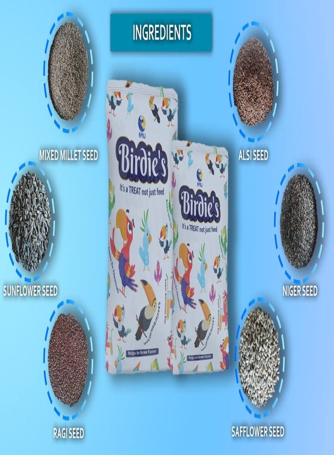 BIRDIE'S مجموعة بذور دوار الشمس من بيردي، 1 كجم + 1 كجم من البذور المختلطة للطيور الصغيرة (طيور الحب والببغاوات الأسترالية)، خالية من المواد الكيميائية، طبيعية 100%، معتمدة من قبل الأطباء البيطريين - Image 3