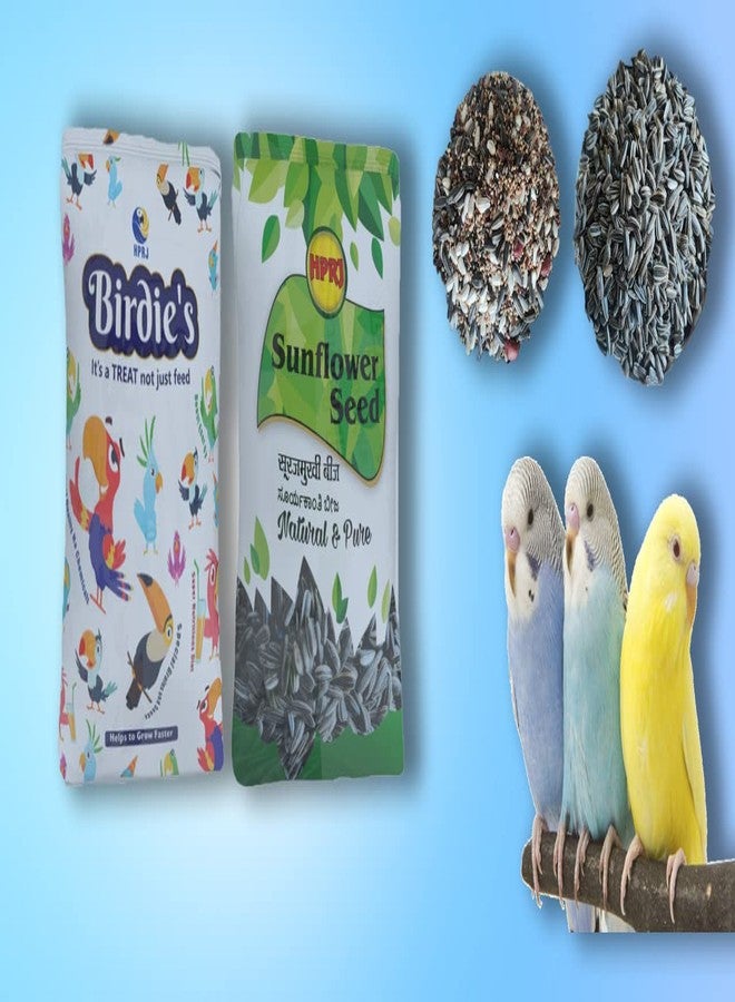 BIRDIE'S مجموعة بذور دوار الشمس من بيردي، 1 كجم + 1 كجم من البذور المختلطة للطيور الصغيرة (طيور الحب والببغاوات الأسترالية)، خالية من المواد الكيميائية، طبيعية 100%، معتمدة من قبل الأطباء البيطريين - Image 1