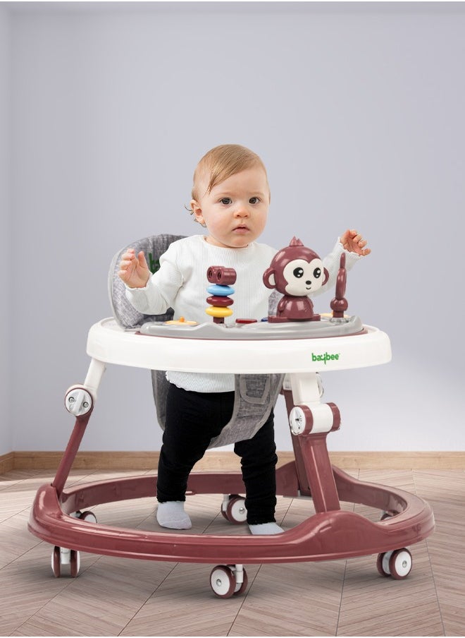 BAYBEE Baybee Drono Baby Walker for Kids Round Kids Walker with 4 Seat Height Adjustable  Activity Walker with with Food Tray & Musical Toy Bar Toddler Walker for Baby 6-18 Months Boys Girls Brown  - Image 1