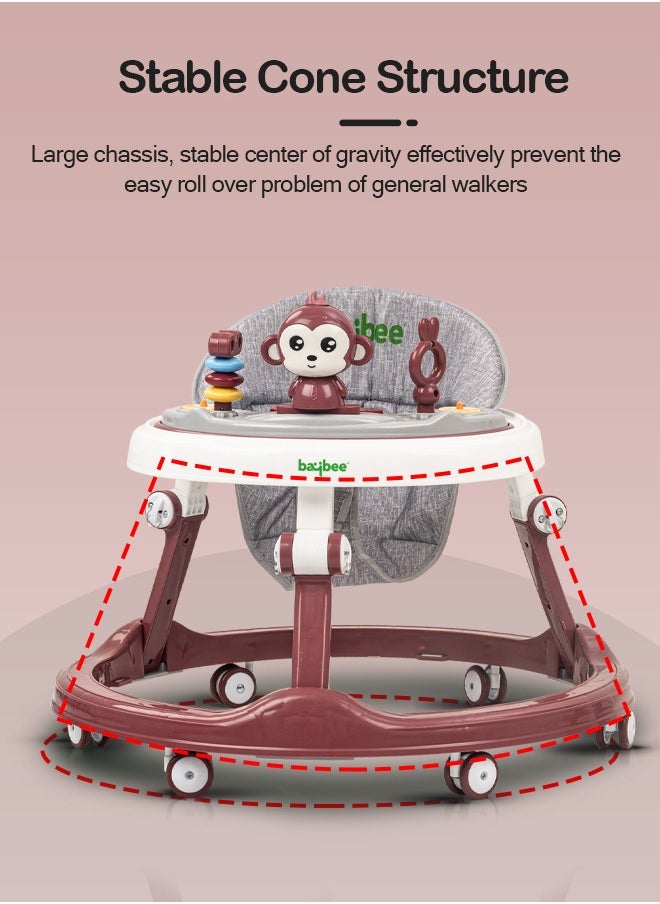 BAYBEE Baybee Drono Baby Walker for Kids Round Kids Walker with 4 Seat Height Adjustable  Activity Walker with with Food Tray & Musical Toy Bar Toddler Walker for Baby 6-18 Months Boys Girls Brown  - Image 4