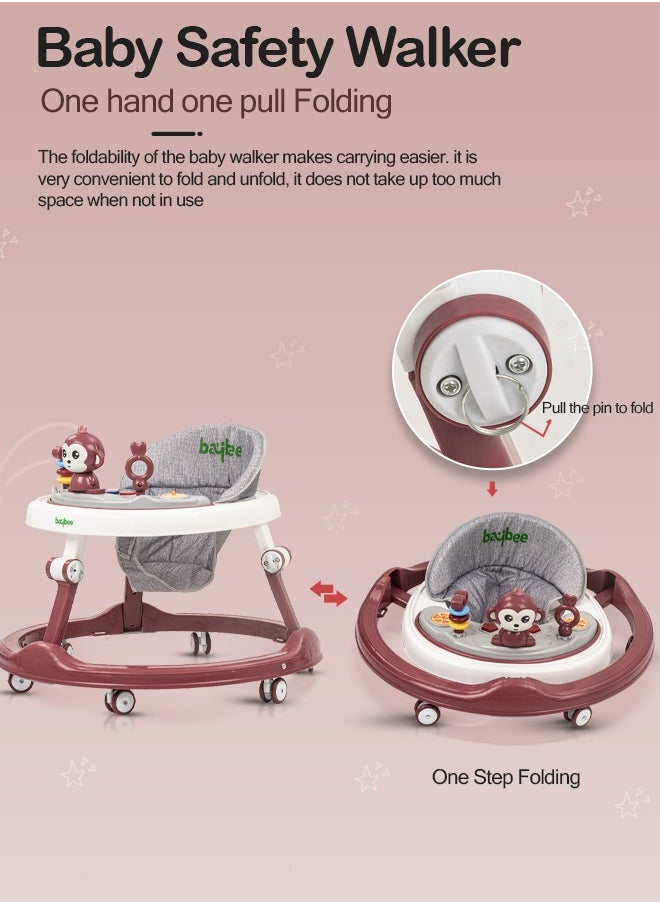 BAYBEE Baybee Drono Baby Walker for Kids Round Kids Walker with 4 Seat Height Adjustable  Activity Walker with with Food Tray & Musical Toy Bar Toddler Walker for Baby 6-18 Months Boys Girls Brown  - Image 5
