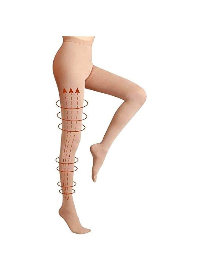 جوارب ضاغطة للنساء بضغط 20-30 ملم زئبقي لعلاج الدوالي (بيج، XL) - Image 1