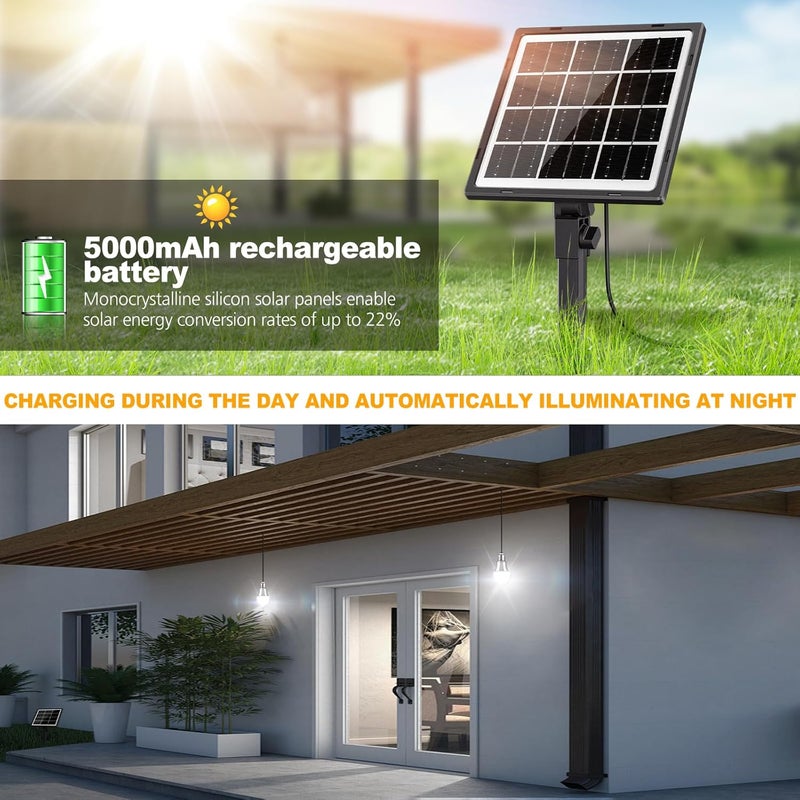 MEIKEE 2 in 1 Solar Bulb Light Dimmable Solar Powered Floodlight 5000mAh Rechargeable Garden Light Daylight White 5000K Adjustable Solar Flood Lighting for Garage Shed Roof Tent Camp - Image 2
