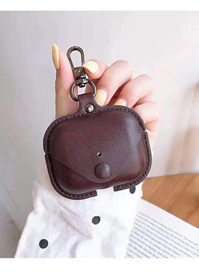 Genuine Leather Case Compatible with AirPods Pro Case, Protective Cover for Apple AirPods pro Wireless Charging Case Headphones EarPods, Soft Leather Cover with Keychain Hook (Dark brown) - Image 2