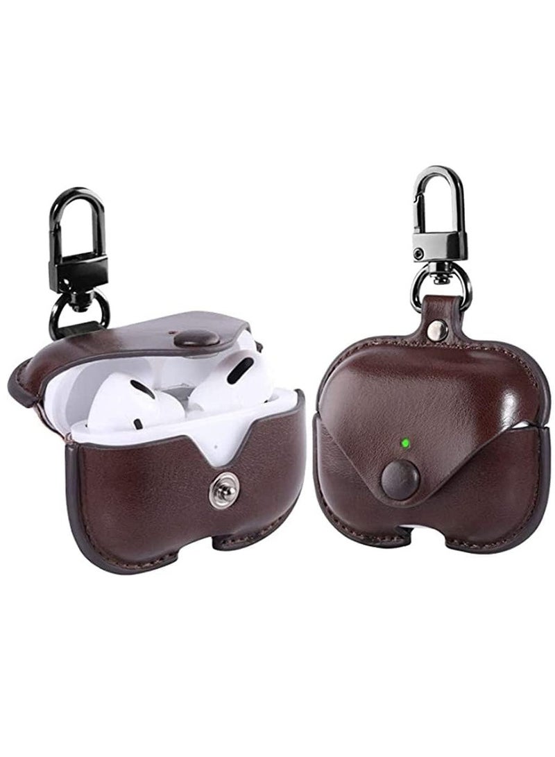 Genuine Leather Case Compatible with AirPods Pro Case, Protective Cover for Apple AirPods pro Wireless Charging Case Headphones EarPods, Soft Leather Cover with Keychain Hook (Dark brown) - Image 4