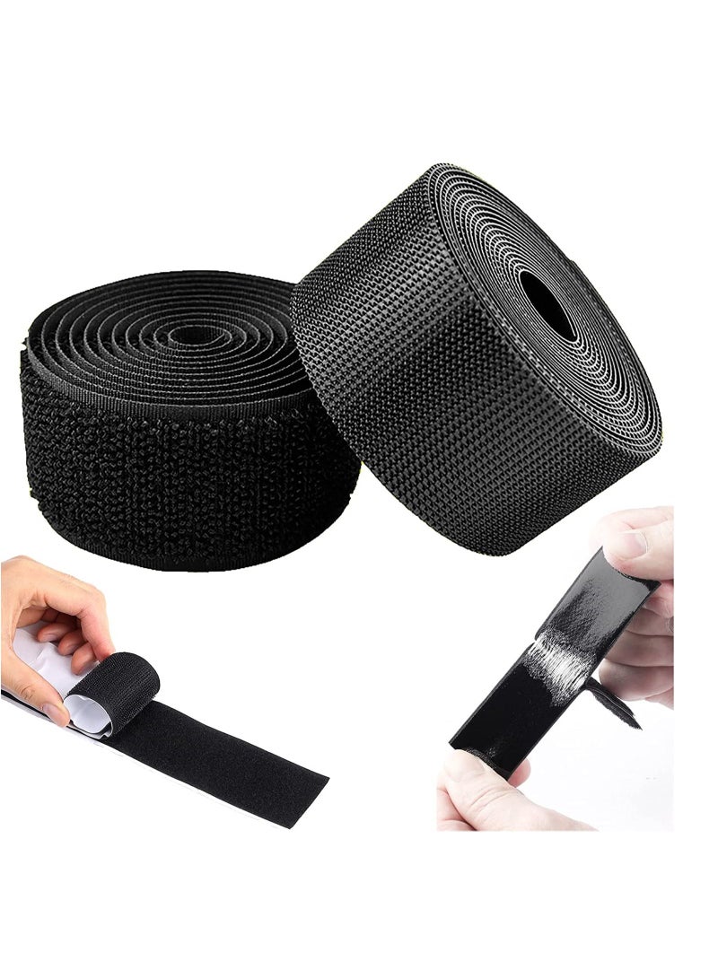 Self Adhesive Hook and Loop Strips Tape Roll Black Heavy Double Sided Sticky Duty Industrial Strength Fastener Interlocking for Household Kitchen School Office Set of 2 - Image 1