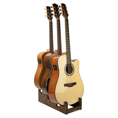 STRICH Wooden Guitar Stand for Multiple Guitars 3Holder Front Display SpaceSaving Floor Guitar Rack for Home Studio Stage Walnut Color L3AW For 3 Acoustic - Image 1
