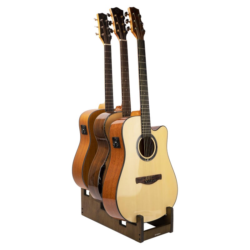 STRICH Wooden Guitar Stand for Multiple Guitars 3Holder Front Display SpaceSaving Floor Guitar Rack for Home Studio Stage Walnut Color L3AW For 3 Acoustic - Image 2
