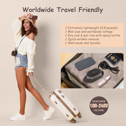 Newbealer Travel Iron with Global Voltage, 100-240V Mini Dry Iron for Clothes (No Steam), Max 300W, 60s Heat Up, 302℉ Non-Stick Ceramic Soleplate, 0.8lbs Ultra-Lightweight (Brown) - Image 2