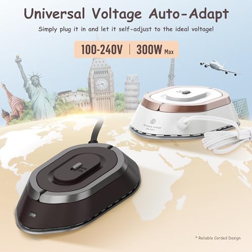 Newbealer Travel Iron with Global Voltage, 100-240V Mini Dry Iron for Clothes (No Steam), Max 300W, 60s Heat Up, 302℉ Non-Stick Ceramic Soleplate, 0.8lbs Ultra-Lightweight (Brown) - Image 3