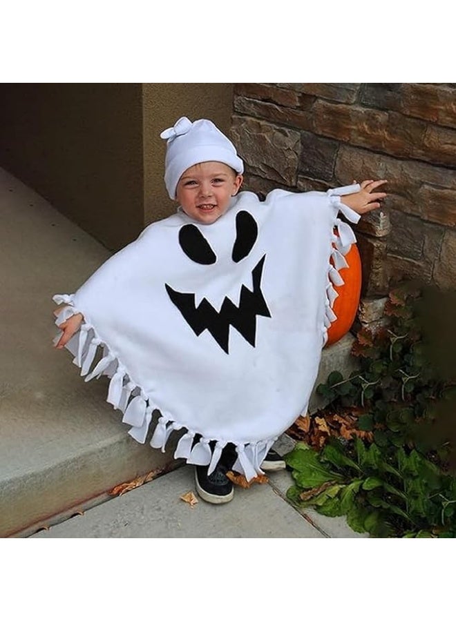 Brain Giggles White Ghost Cape with Hooded Cloak Halloween/Cosplay Costume for Toddlers, Kids (Boys & Girls), with Furry Hood (Large Ghost Kid) - Image 2