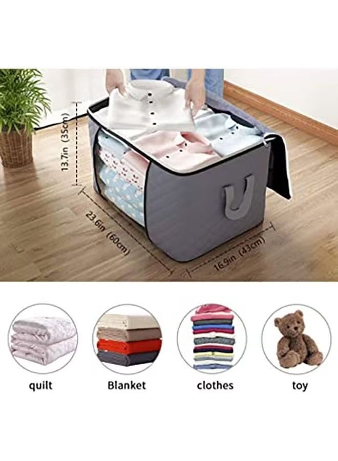 5 Large Storage Bags, Clothes Storage Box, Foldable Closet Organizer Storage Container With Durable Handle, Thick Fabric, Suitable For Blankets Quilts Clothes Bedding 90L. - Image 2