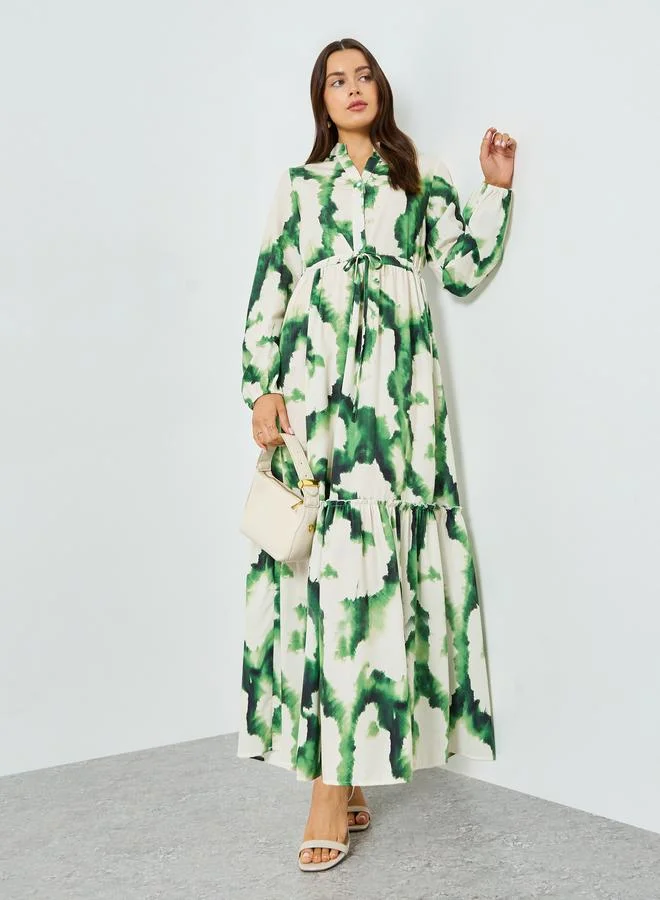Take Two Green Floral Print Tiered Maxi Dress