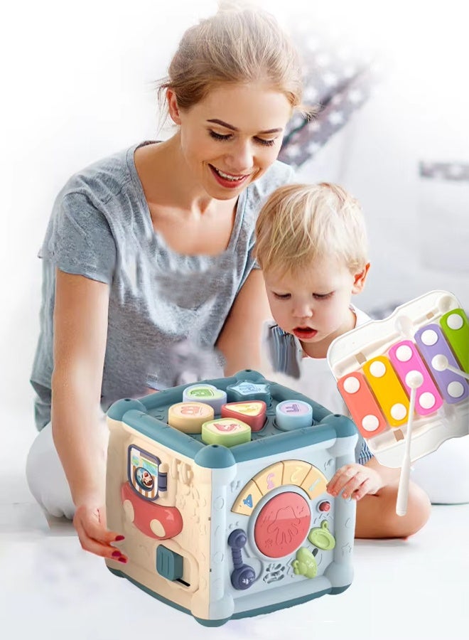 Musical Educational Learning Toy Music Hand Drum  Children's  Early Development Toys Hexahedron Intelligent Toy   Multi-Function Activity Cube Toy for Baby  With Light and Music Early Educational Activity Toy for Toddlers 14 in 1 Activity Toys for Babies Learning - Image 1