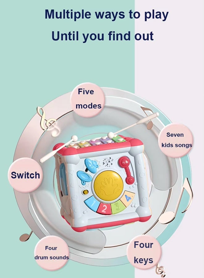 Musical Educational Learning Toy Music Hand Drum  Children's  Early Development Toys Hexahedron Intelligent Toy   Multi-Function Activity Cube Toy for Baby  With Light and Music Early Educational Activity Toy for Toddlers 14 in 1 Activity Toys for Babies Learning - Image 3
