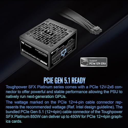 Thermaltake Toughpower SFX 850W 80Plus Platinum ATX 3.1 Standard Power Supply; 450W 12V-2x6 Connector Included; Full Modular; 90mm FDB Fan; PS-STP-0850FNFAPU-1; 7 Year Warranty - Image 4