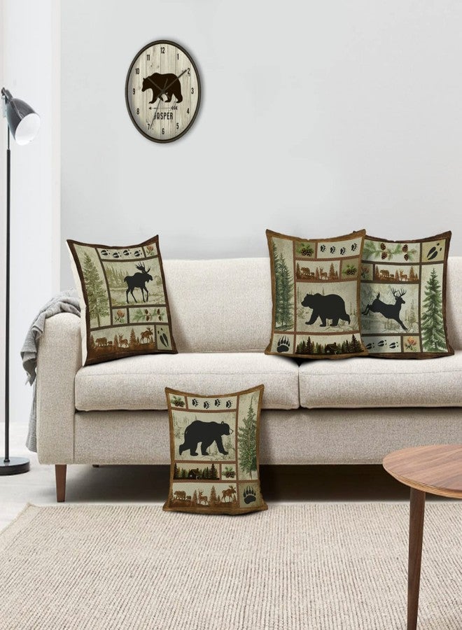 Bonhause Rustic Cabin Bear Throw Pillow Covers 18 x 18 Inch Set of 4 Lodge Moose Deer Animal Decorative Pillows Case Polyester Linen Outdoor Cushion Covers for Couch Sofa Bed Home Decor - Image 3