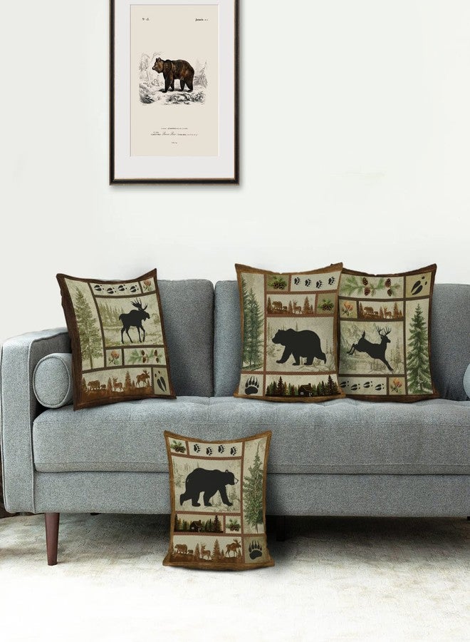 Bonhause Rustic Cabin Bear Throw Pillow Covers 18 x 18 Inch Set of 4 Lodge Moose Deer Animal Decorative Pillows Case Polyester Linen Outdoor Cushion Covers for Couch Sofa Bed Home Decor - Image 2