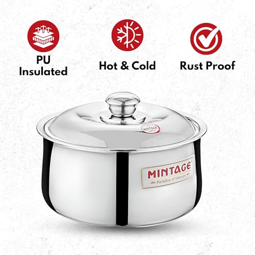 Mintage Harmony Casserole with Lid 2200 Ml | Roti Hot Case Stainless Steel, Food Grade | Rice-Gravy-Curry, Silver Hot Box with Steel Lid - Image 3