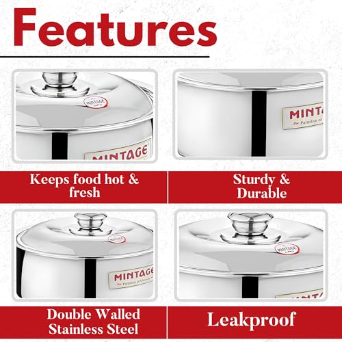 Mintage Harmony Casserole with Lid 2200 Ml | Roti Hot Case Stainless Steel, Food Grade | Rice-Gravy-Curry, Silver Hot Box with Steel Lid - Image 4