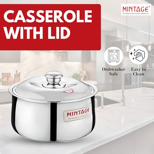 Mintage Harmony Casserole with Lid 2200 Ml | Roti Hot Case Stainless Steel, Food Grade | Rice-Gravy-Curry, Silver Hot Box with Steel Lid - Image 5