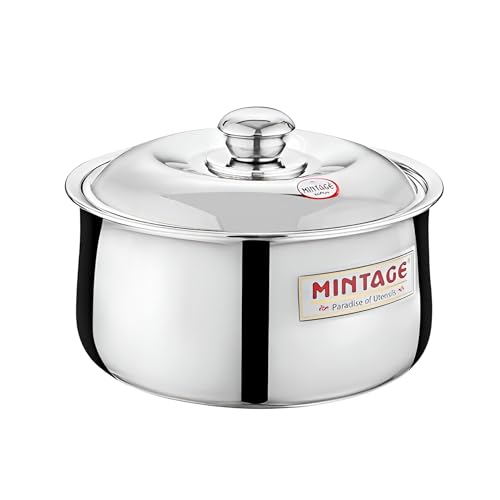 Mintage Harmony Casserole with Lid 2200 Ml | Roti Hot Case Stainless Steel, Food Grade | Rice-Gravy-Curry, Silver Hot Box with Steel Lid - Image 1