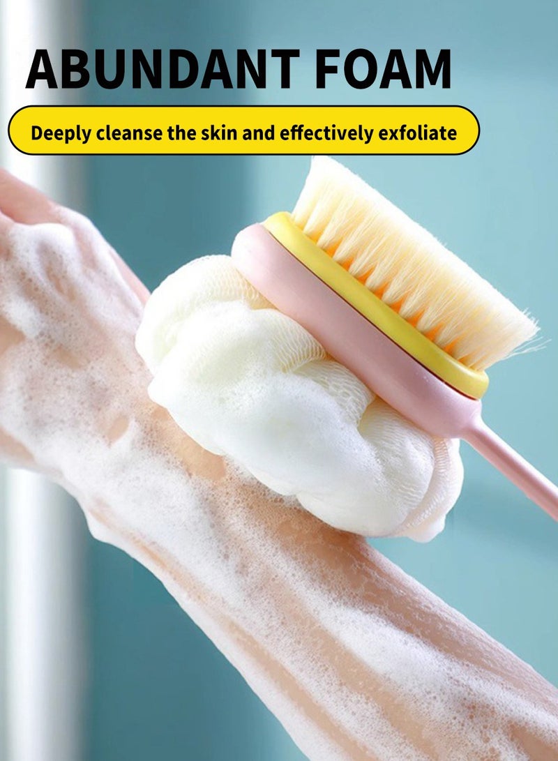 BEIRUI 2-in-1 Shower Brush, Massage Bristles and Mesh Sponge Long Handle Shower Brush cleanses and exfoliates skin, wet or dry - Image 4