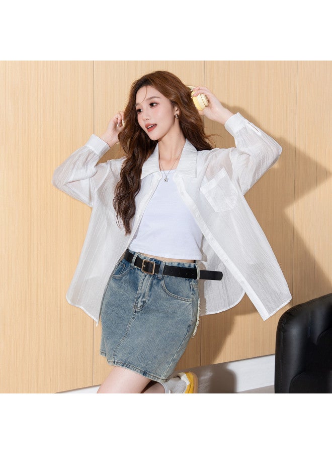 TonLion 2025 Summer Women's Solid Color Slightly Stretchy Breathable Commuter Korean-style Minimalist Regular Spread Collar Long-sleeve Shirt - Image 2
