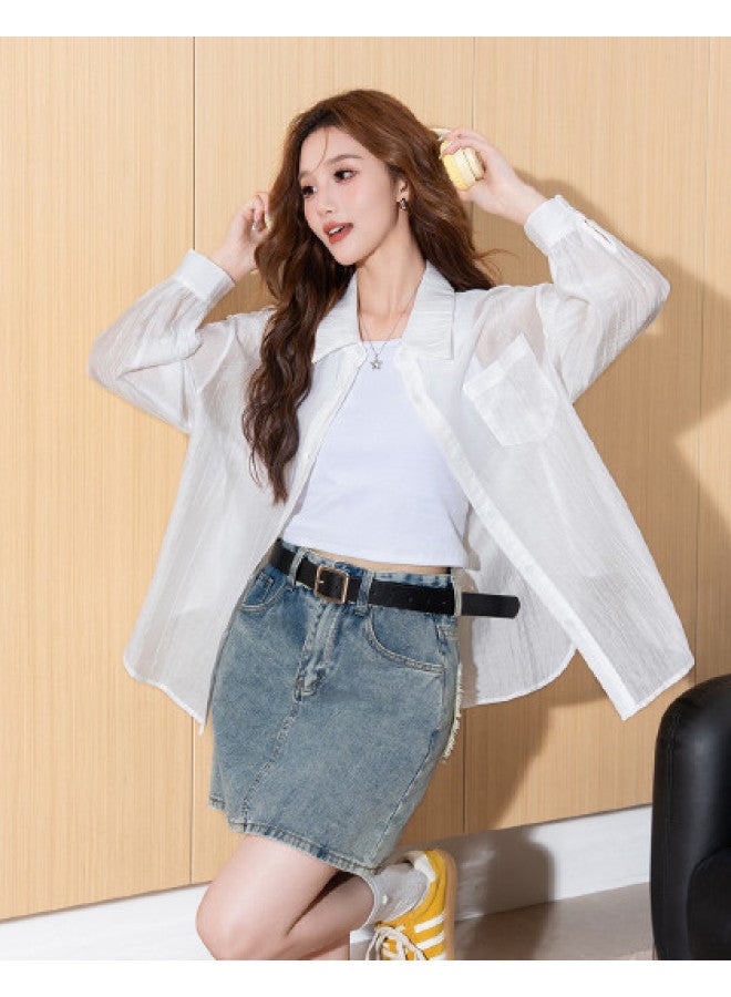 TonLion 2025 Summer Women's Solid Color Slightly Stretchy Breathable Commuter Korean-style Minimalist Regular Spread Collar Long-sleeve Shirt - Image 1