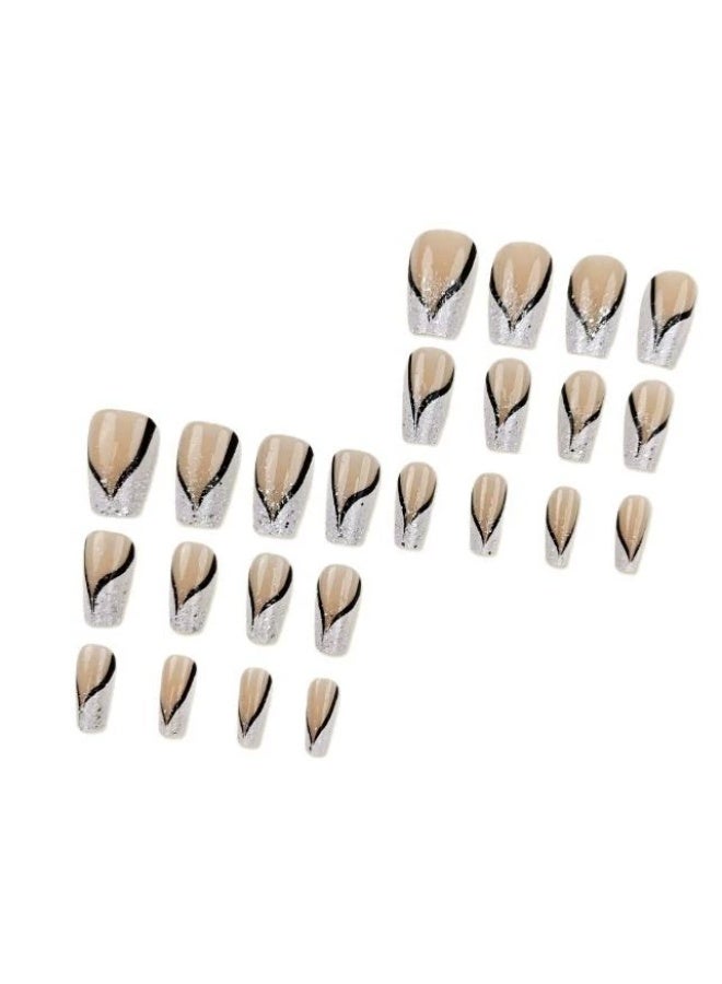 Goolsky أظافر ضغط طويلة مميزة مع خطوط جليتر متدرجة لتألق رقيق - Image 4