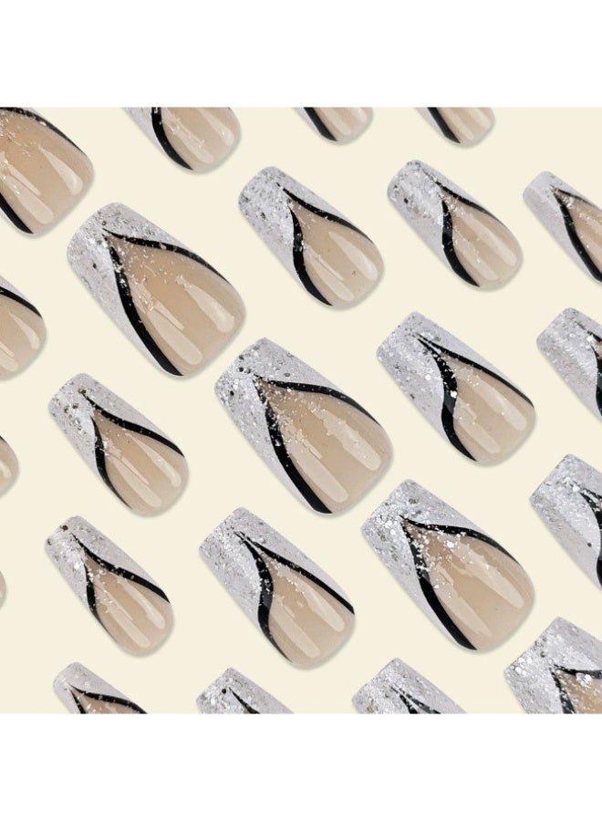 Goolsky أظافر ضغط طويلة مميزة مع خطوط جليتر متدرجة لتألق رقيق - Image 2