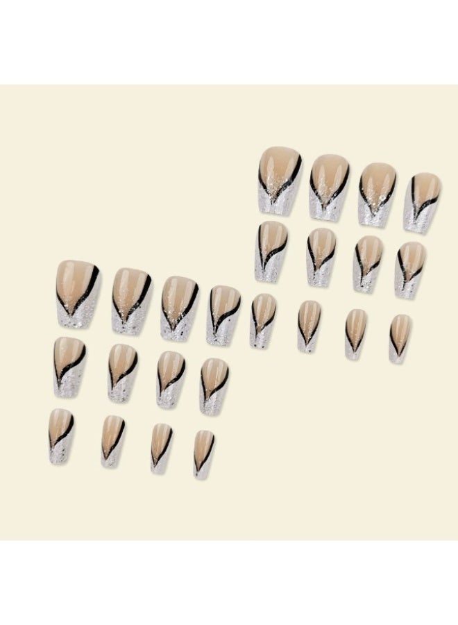 Goolsky أظافر ضغط طويلة مميزة مع خطوط جليتر متدرجة لتألق رقيق - Image 3