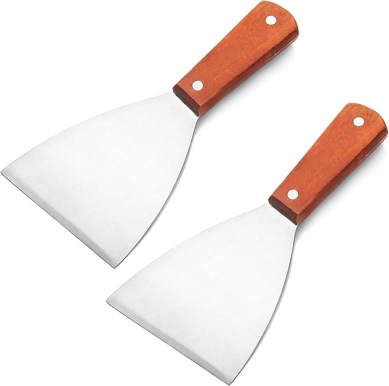 Acronde 2PCS Stainless Steel Slant Grill Griddle Spatula Scraper Diner Flat Straight Blade - Image 1