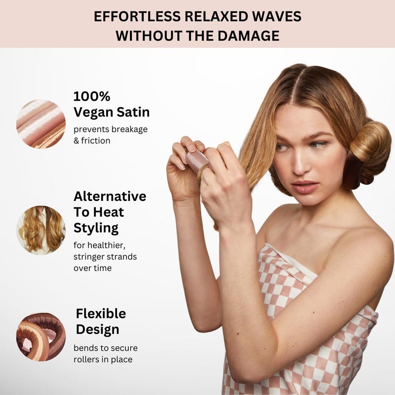 Kitsch Satin Hair Curlers, Heatless Curling Rod - Jumbo Flexi Rod, Heatless Hair Curler - Hair Curlers to Sleep In - No Heat Overnight Curls - For All Hair Types and Texture - 4pcs Rosewood - Image 4