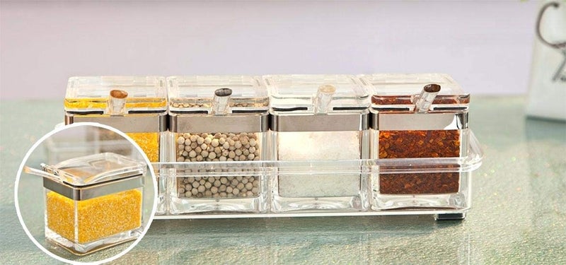 SOSA LABEL Cherry Transparent Acrylic Seasoning Condiment Salt Spice Plastic Rack Set - Image 1