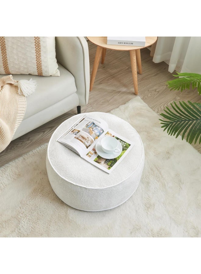 Inflatable Pouf Ottoman, 21x10 Inches Stuffed Chenille Ottoman with Inflatable PVC Liner, Foot Rest with Portable Handle, Round Floor Pillow for Living Room, Bedroom, Kids Room , white - Image 4