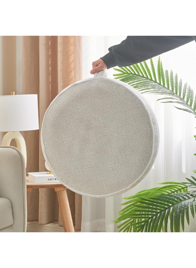 Inflatable Pouf Ottoman, 21x10 Inches Stuffed Chenille Ottoman with Inflatable PVC Liner, Foot Rest with Portable Handle, Round Floor Pillow for Living Room, Bedroom, Kids Room , white - Image 5